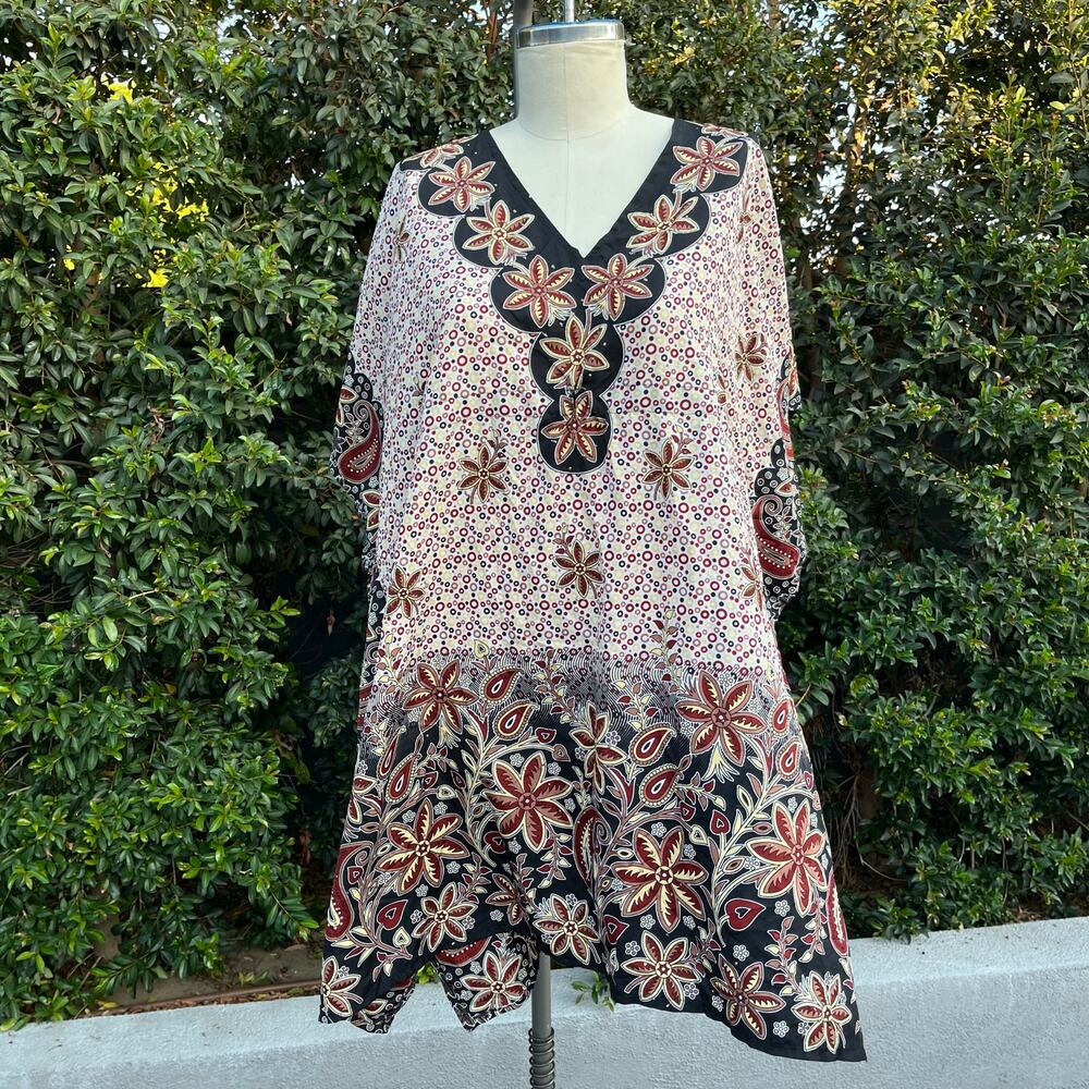 Ganesh Brown Neural Rhinestone Floral Caftan Dress